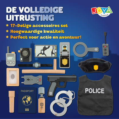 Joya Creative Set de policía de madera de 17 piezas – Maletín de policía FSC con accesorios para juegos de rol