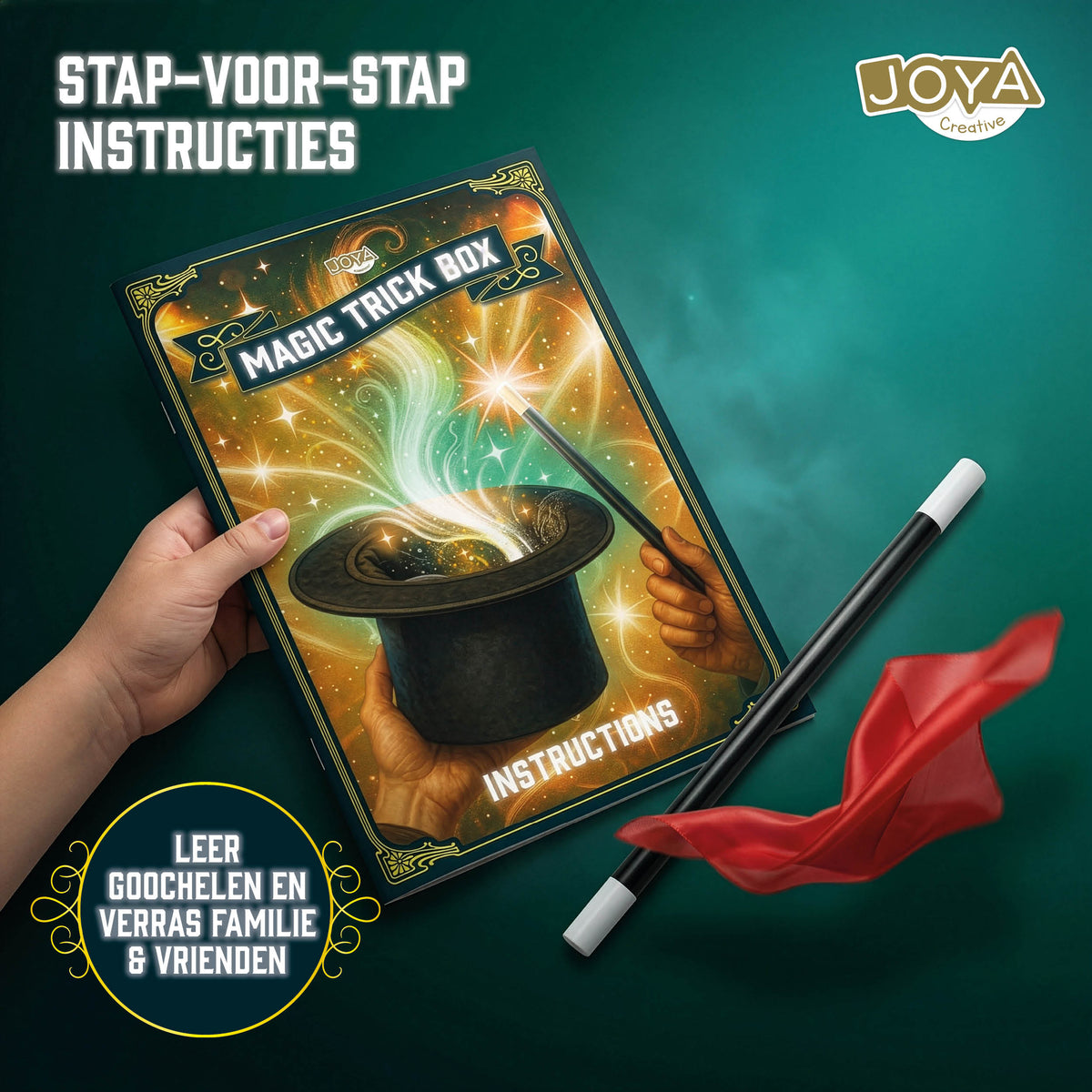 Joya Creative Caja de magia con lujoso sombrero de terciopelo - Set de magia completo para niños con libro de instrucciones incluido