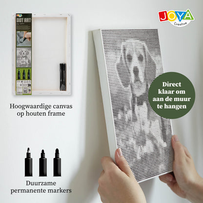 Joya Creative Dot Painting Perro 40x30 cm – Cuadro de pintura con puntos para adultos, incluye 3 fineliners y guía de inspiración