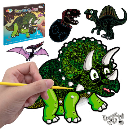 Joya Creative Set Dino Scratch Art - Libro para rascar para niños con dinosaurios, dibujos para rascar y mágicos efectos de arcoíris