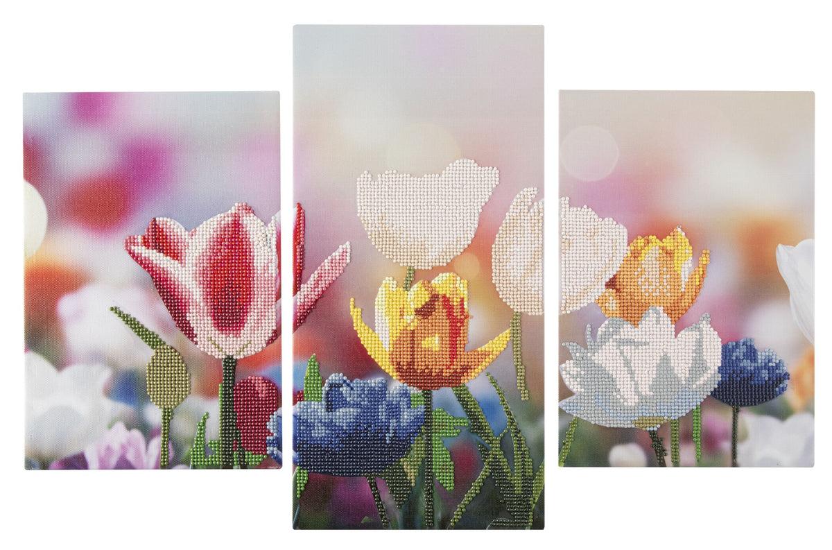 Joya Creative Diamond Painting Bloemen Drieluik – DIY Diamond Painting Volwassenen met 3 Bloemenpanelen en Ronde Steentjes