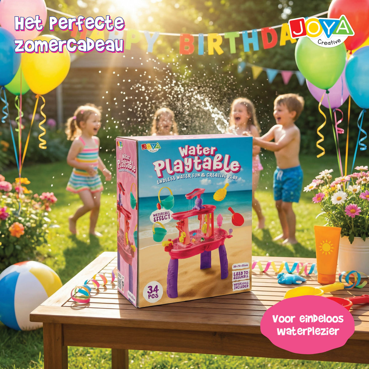 Joya Creative Mesa de agua rosa de 34 piezas – Mesa de juegos de agua para niñas con cascada y accesorios