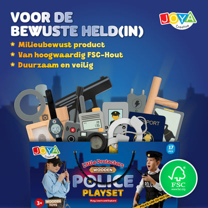 Joya Creative Set de policía de madera de 17 piezas – Maletín de policía FSC con accesorios para juegos de rol