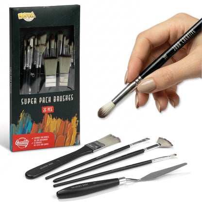 Joya Creative Set de pinceles de 25 piezas – Brochas profesionales y pinceles finos para pintura acrílica, acuarela y óleo