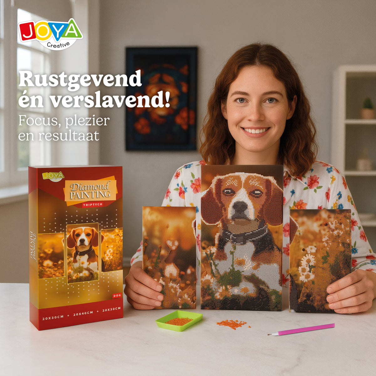 Joya Creative Tríptico de diamond painting de perro - Diamond painting DIY para adultos con 3 paneles y piezas redondas