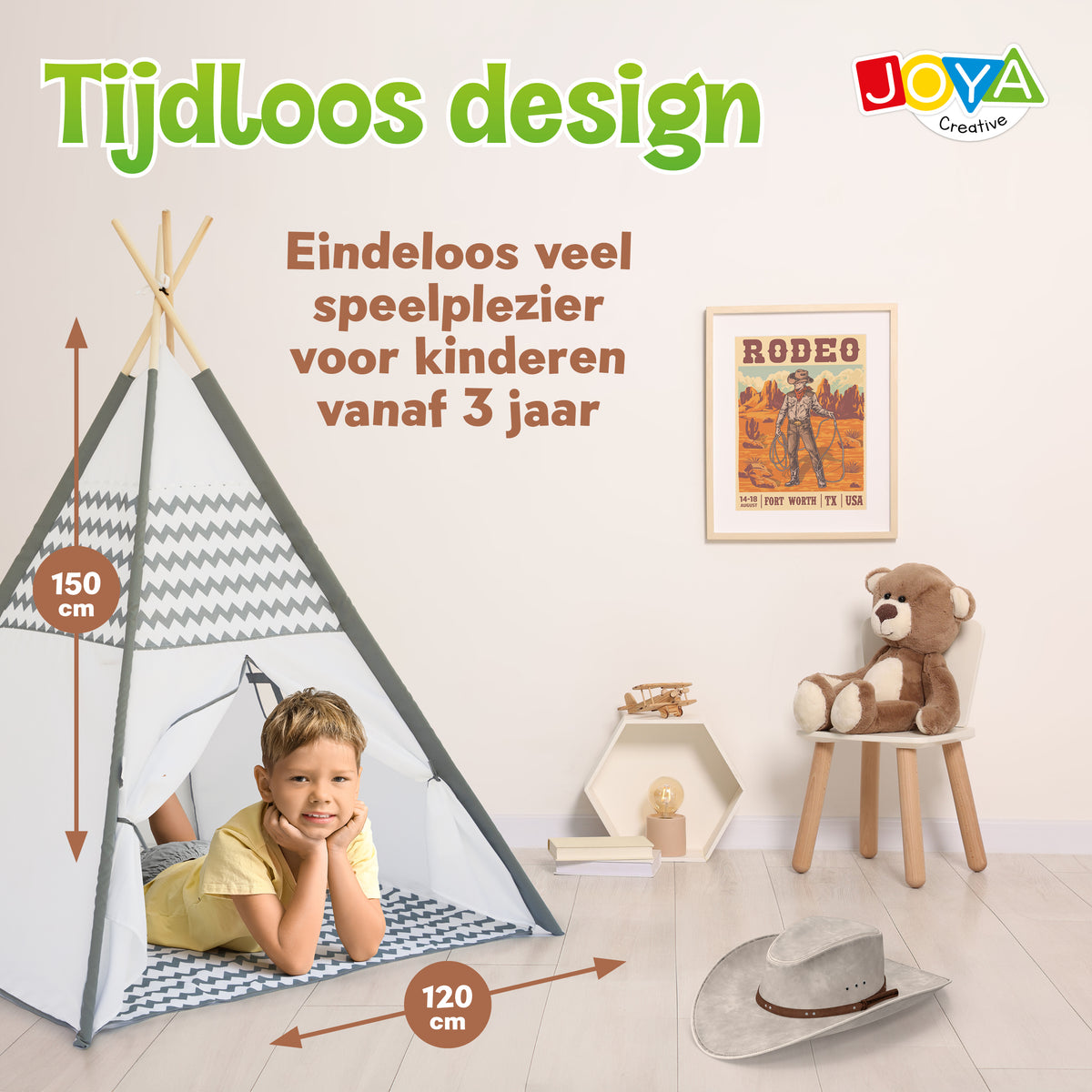Joya Creative Tipi Tent for Children – Wigwam Play Tent with Floor Mat and FSC Wooden Poles