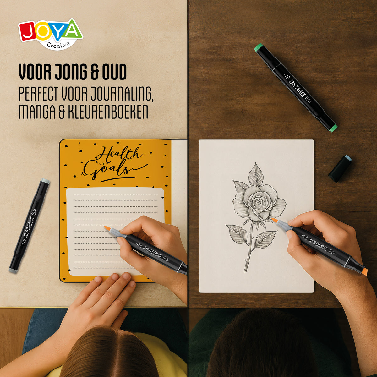 Joya Creative Set de 60 Twinmarkers - Rotuladores con alcohol para adultos y niños - Rotuladores de doble cara con lujoso maletín de almacenamiento