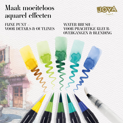Joya Creative Watercolor Paint Set 2-in-1 – 20 Watercolor Brush Markers with A5 Watercolor Pad, Water Brush and Sketchbook