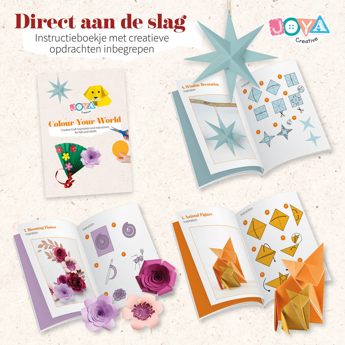 Joya Creative Papel de colores A4 de 100 hojas - Papel de manualidades de 80 gramos en 10 colores con libro de inspiración incluido
