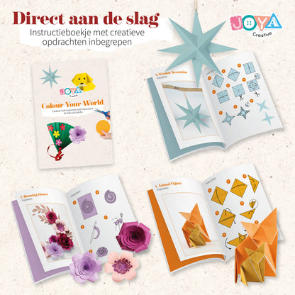 Joya Creative Papel de colores A4 de 100 hojas - Papel de manualidades de 80 gramos en 10 colores con libro de inspiración incluido