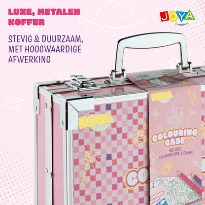 Joya Creative Maletín de colorear de lujo para niñas - Maletín completo de dibujo y pintura de más de 150 piezas con lienzo, rotuladores y libro para colorear