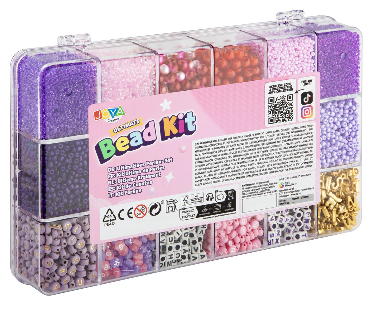 Joya Creative Lujoso set de cuentas de 10.000 piezas Royal Pink Dreams – Haz pulseras con cuentas de letras, cuentas de vidrio y caja de almacenamiento