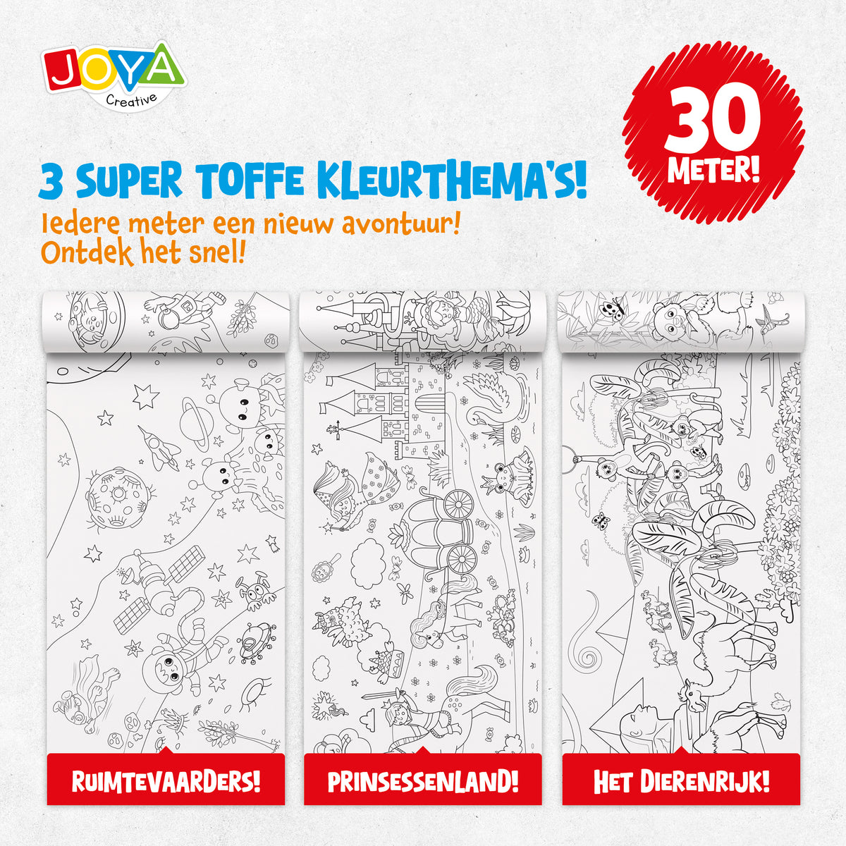 Joya Creative Rollo para colorear de repuesto de 3x10 metros - Rollos para colorear de animales, princesas y espacio para soporte de rollo de papel