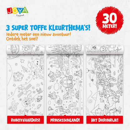 Joya Creative Rollo para colorear de repuesto de 3x10 metros - Rollos para colorear de animales, princesas y espacio para soporte de rollo de papel