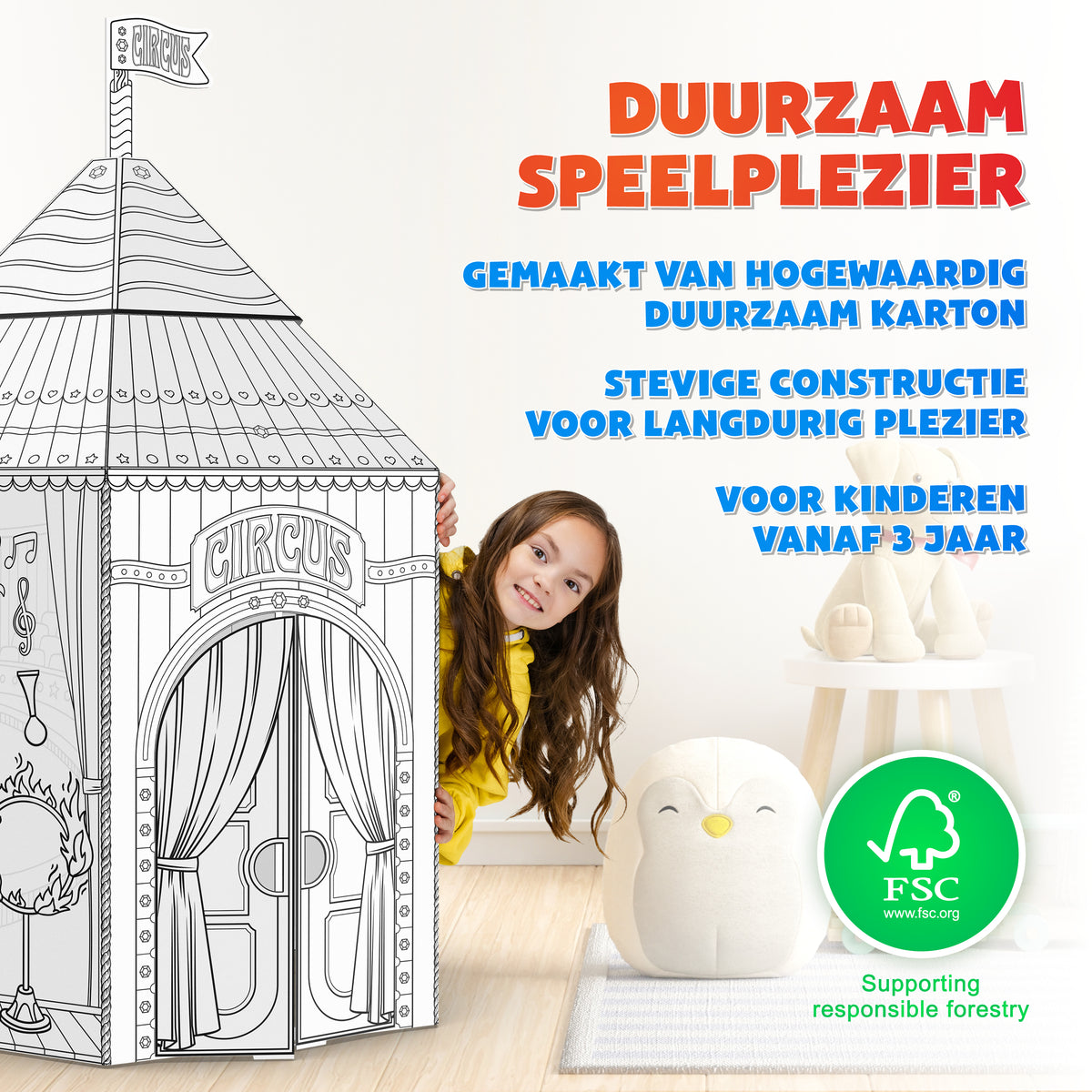 Joya Creative Construye tu propio circo – Casita de cartón de tamaño real para construir, colorear y jugar con 6 rotuladores