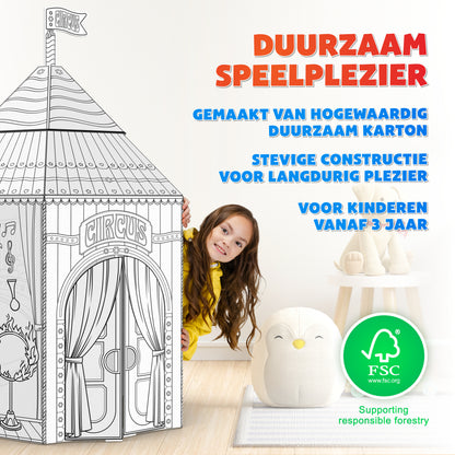 Joya Creative Construye tu propio circo – Casita de cartón de tamaño real para construir, colorear y jugar con 6 rotuladores