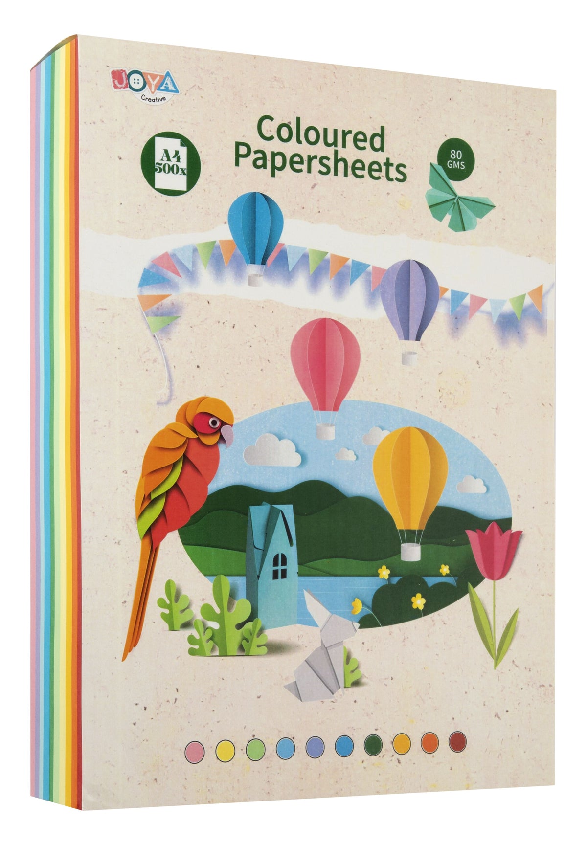 Joya Creative Gekleurd Papier A4 500 Vel – 10 Kleuren Knutselpapier 80g voor Vouwen, Knutselen, School en Hobby