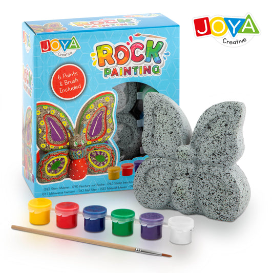 Joya Creative Happy Stones Painting Kit Animals – Complete Stone Painting Set for Kids with Paint, Brush & Butterfly Stone