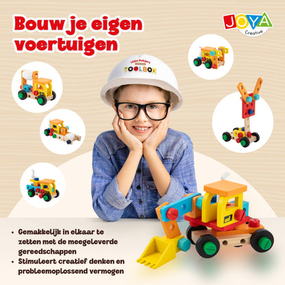 Joya Creative Houten Gereedschapskist 57 Delig – FSC Gereedschap Speelgoed met Werkbank voor Kinderen
