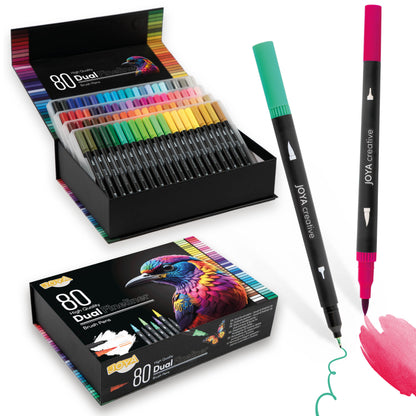 Joya Creative Set de fineliners dobles y rotuladores de pincel de 80 piezas – Rotuladores de colores para lettering, bullet journaling y dibujo