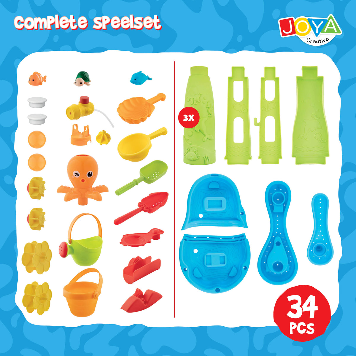 Joya Creative Mesa de agua azul y verde de 34 piezas – Mesa de juegos de agua para niños con cascada y accesorios