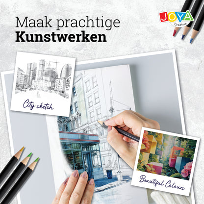 Joya Creative Set profesional de dibujo de 74 piezas – Lápices de colores, lápices de grafito y fineliners para dibujar y hacer bocetos