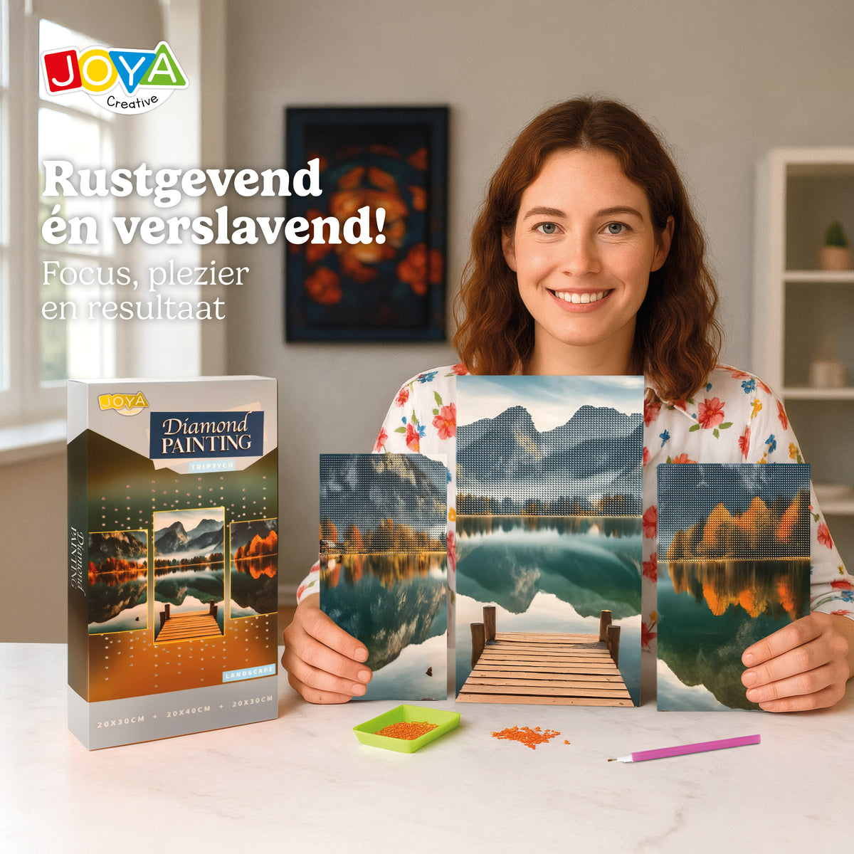 Joya Creative Diamond Painting Landschap Drieluik – DIY Diamond Painting Volwassenen met 3 Panelen en Ronde Steentjes