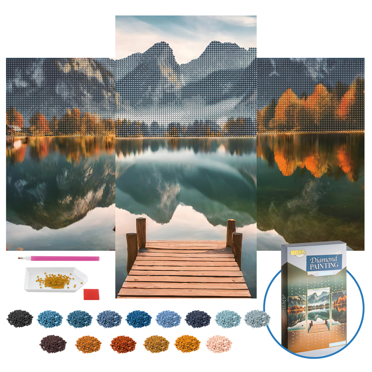 Joya Creative Diamond Painting Landschap Drieluik – DIY Diamond Painting Volwassenen met 3 Panelen en Ronde Steentjes
