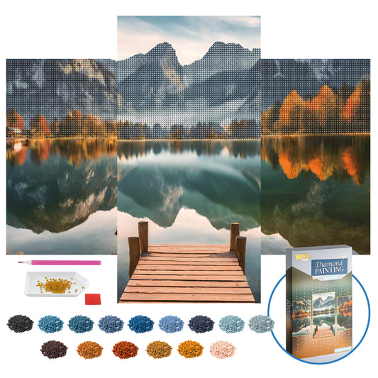 Joya Creative Diamond Painting Landschap Drieluik – DIY Diamond Painting Volwassenen met 3 Panelen en Ronde Steentjes