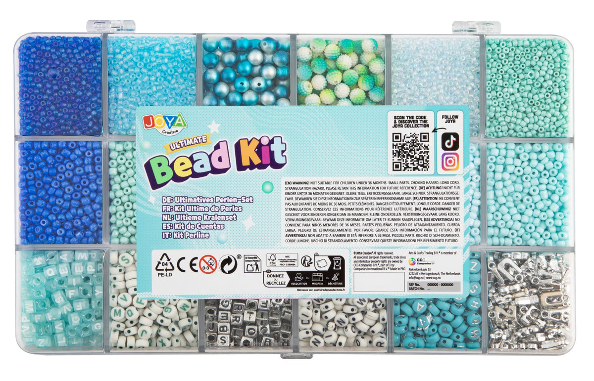Luxury Bracelets Making Girls Bead Set 10,000pcs - Blue Breeze Magic - ABC Beads, Glass Beads and Elastic - Storage Box 27x16x4cm - Joya Creative