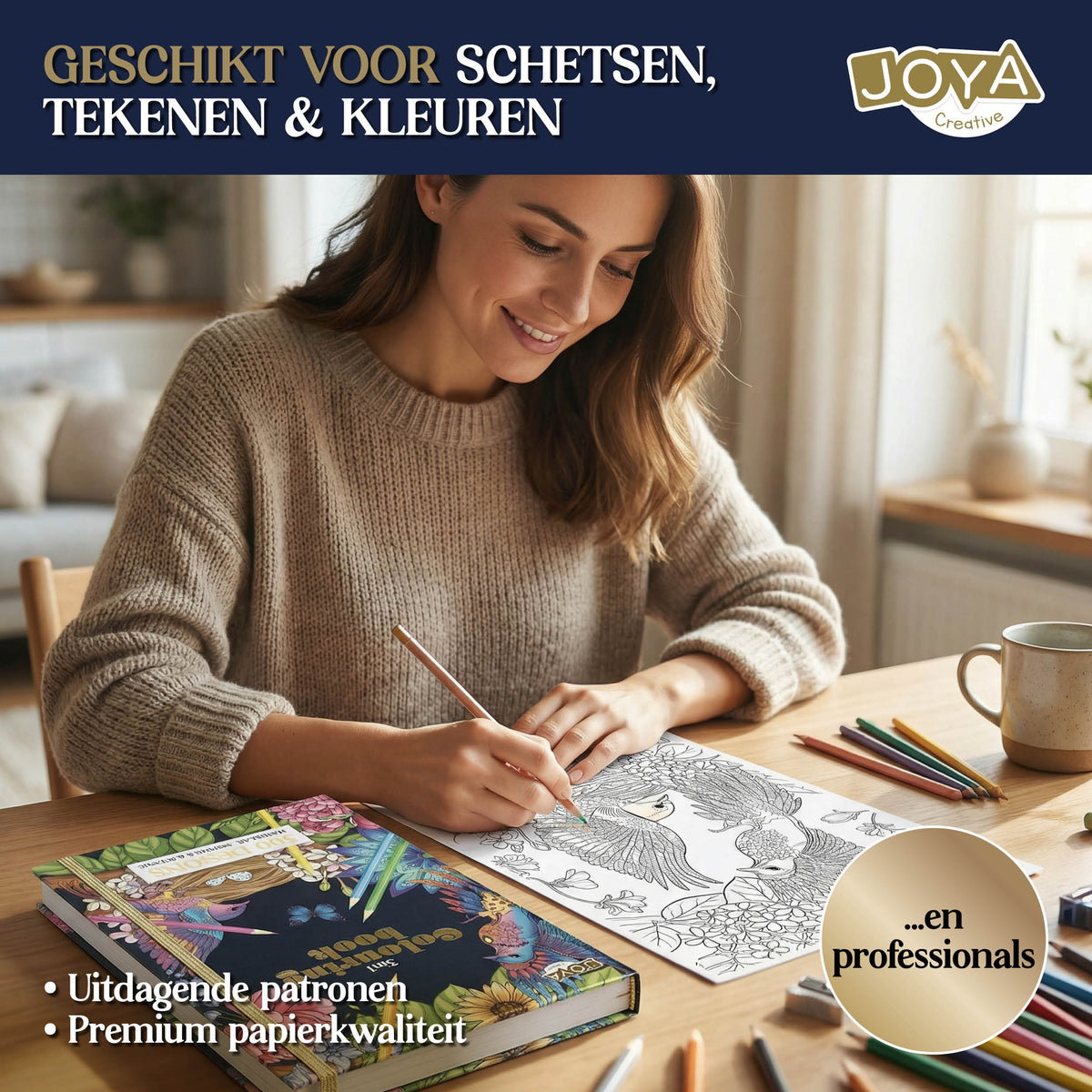 Joya Creative Libro de colorear de lujo para adultos A4 Edición 2026 - 300 láminas para colorear botánicas, de animales y mandalas