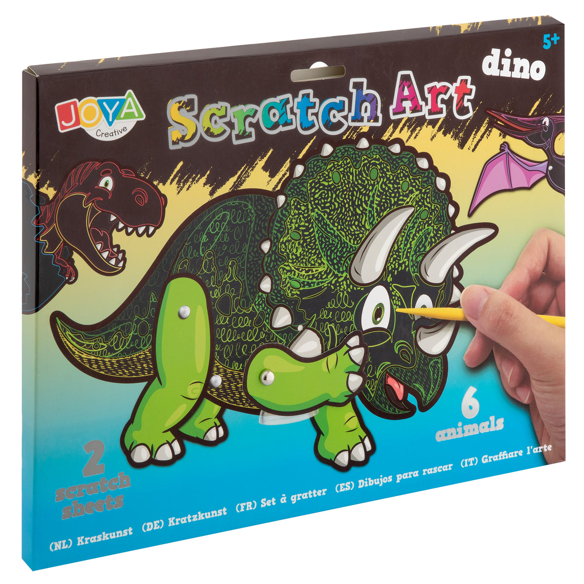 Joya Creative Set Dino Scratch Art - Libro para rascar para niños con dinosaurios, dibujos para rascar y mágicos efectos de arcoíris