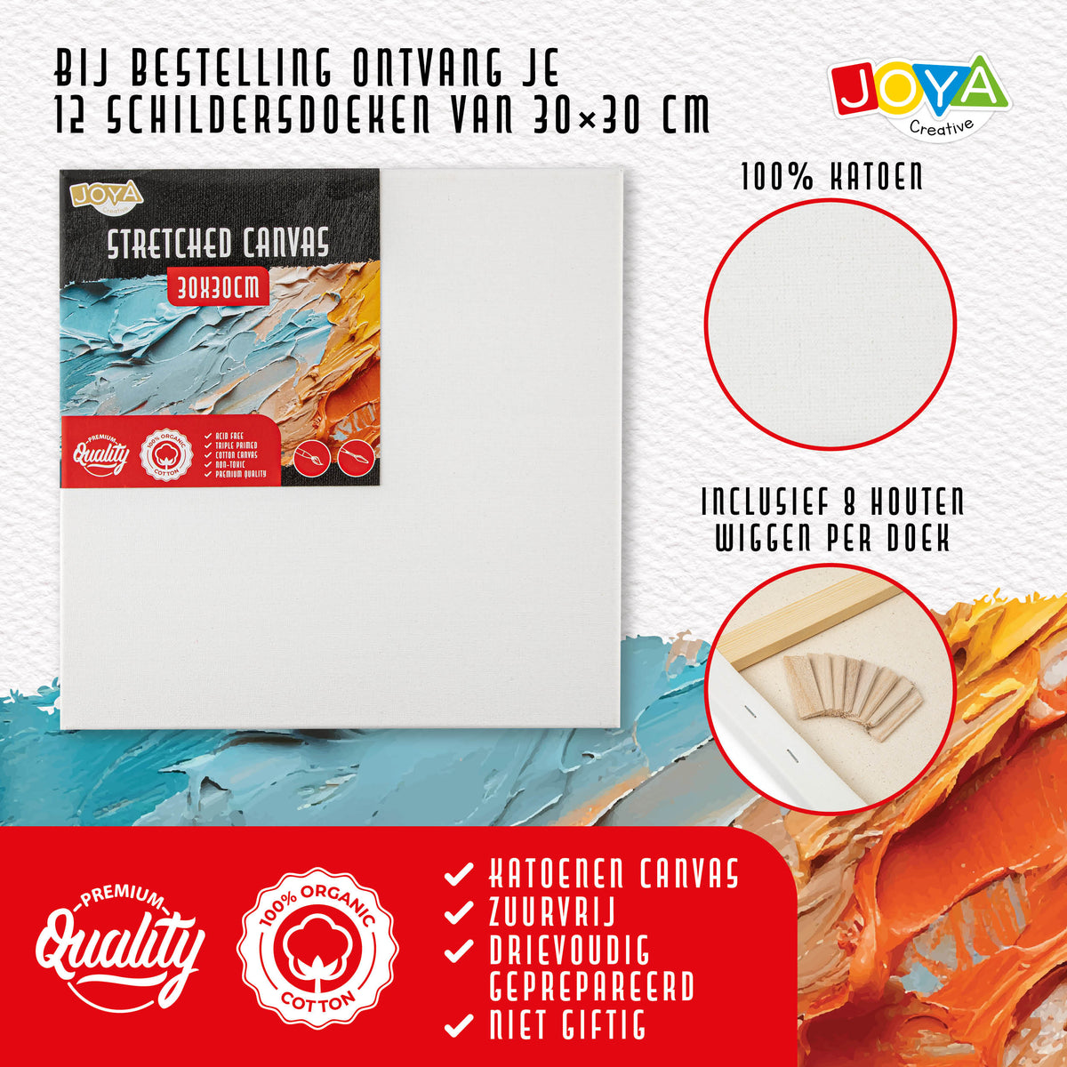 Joya Creative Lienzos para pintar 30x30 cm – Set de 12 lienzos de 100% algodón para pintura acrílica, pintura al óleo y técnicas de pintura