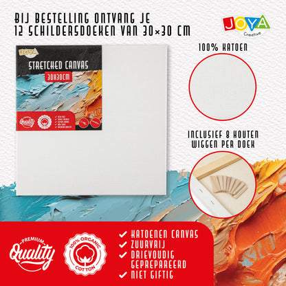 Joya Creative Lienzos para pintar 30x30 cm – Set de 12 lienzos de 100% algodón para pintura acrílica, pintura al óleo y técnicas de pintura