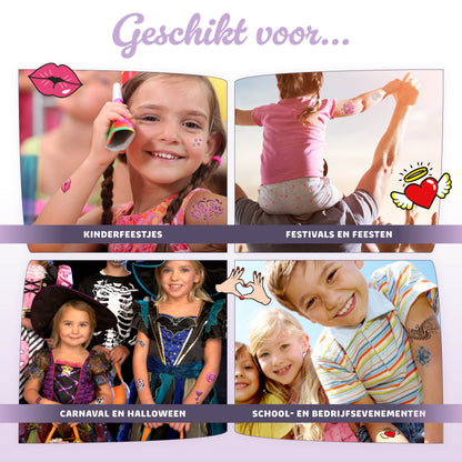 Joya Creative Glitter Tattoo Set XXL – Biologisch Afbreekbare Glitter Tattoos met Sjablonen voor Kinderen