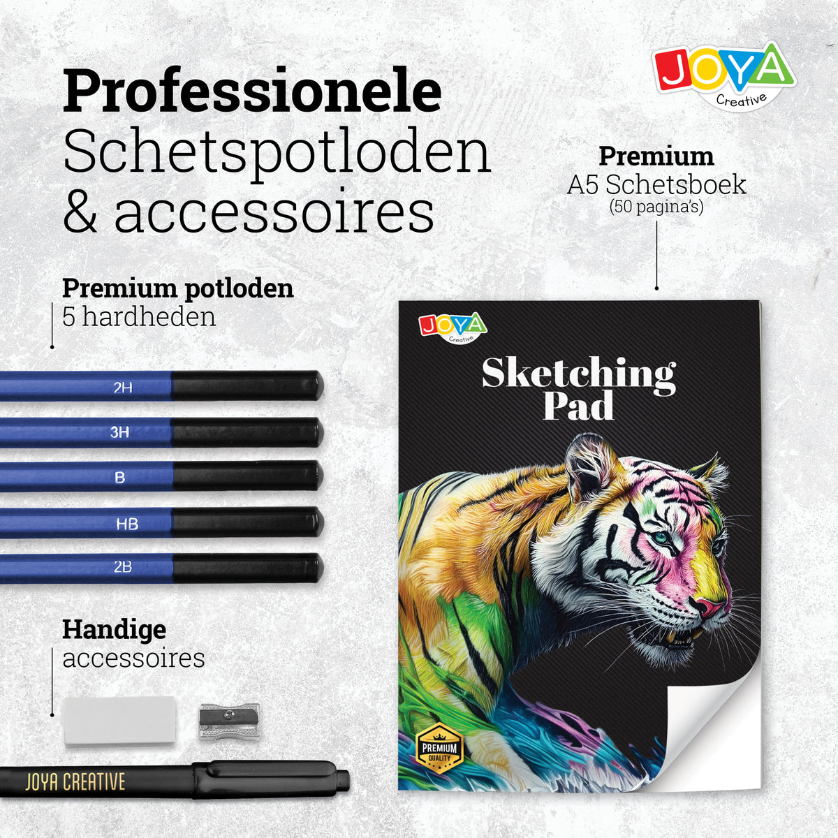 Joya Creative Set profesional de dibujo de 74 piezas – Lápices de colores, lápices de grafito y fineliners para dibujar y hacer bocetos