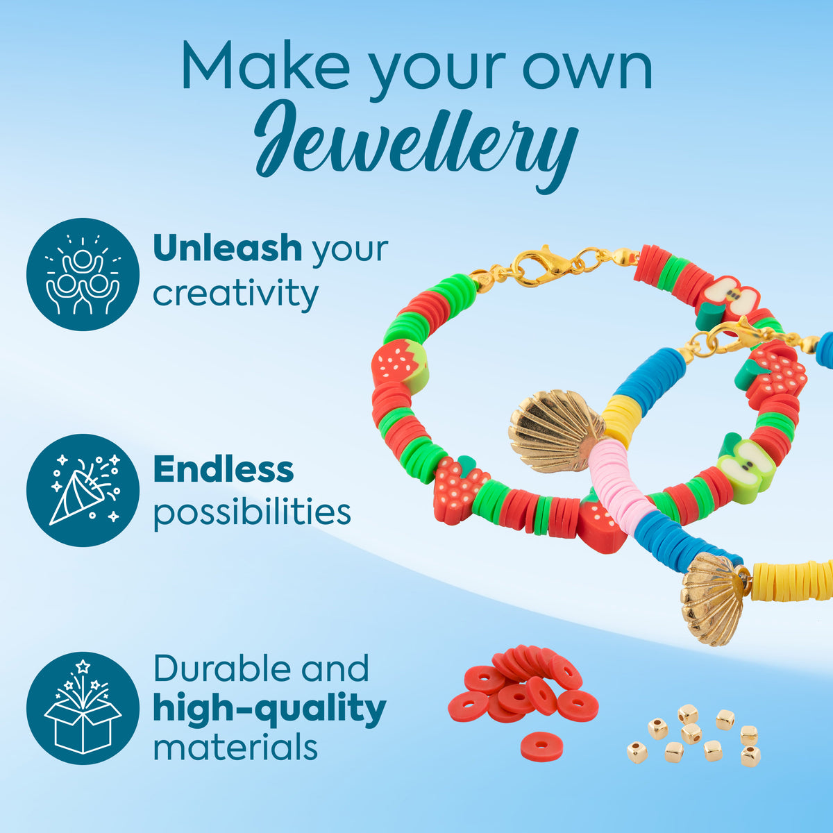 Joya Creative Jewellery Making Kit 4550+ Pieces – Bracelet Making for Girls with Katsuki Beads, Alphabet Beads, Smileys, Charms, Fruit Beads & Unicorn Charms