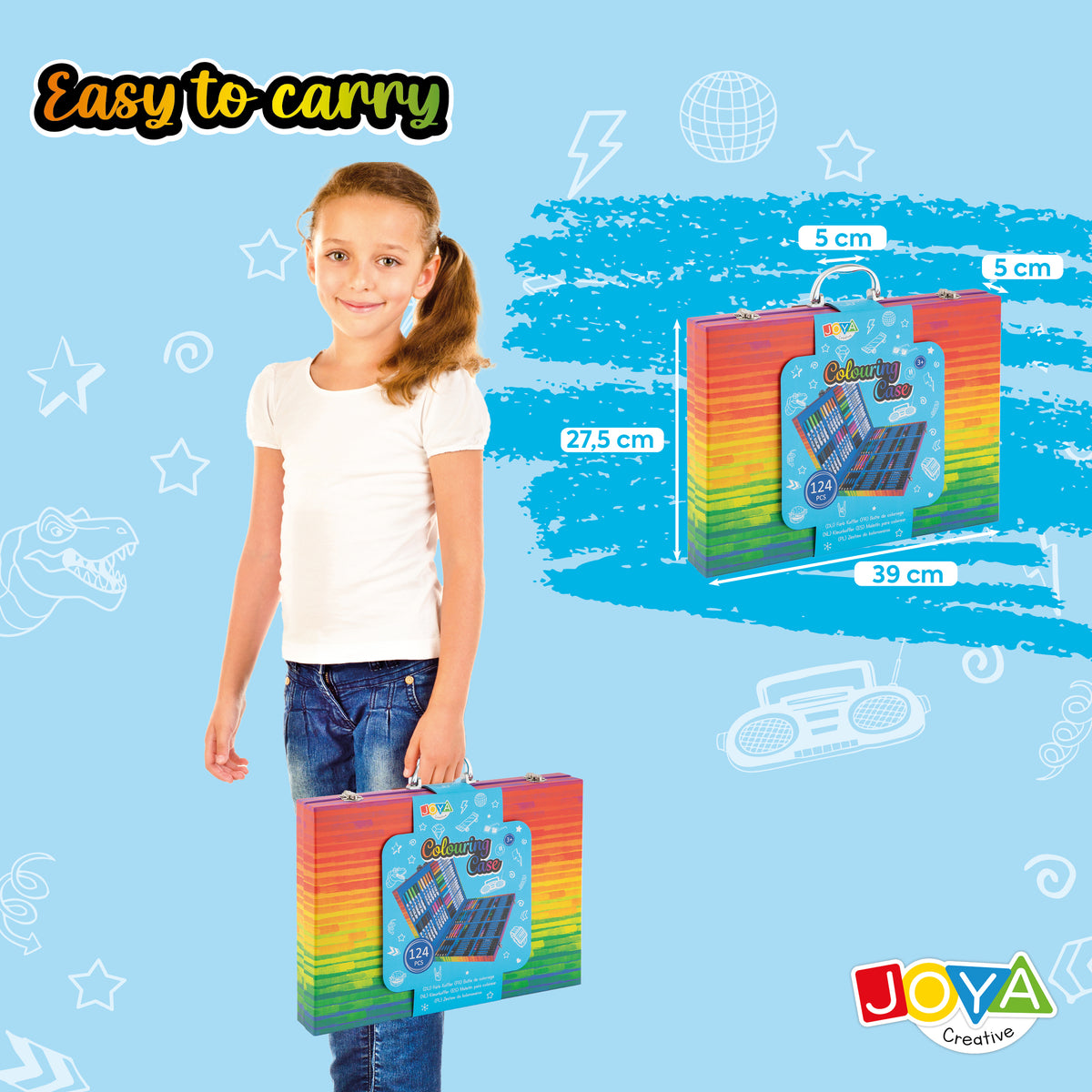 Joya Creative 124-Piece Drawing Box – Complete Drawing Set for Kids with Markers, Colored Pencils, Crayons & FSC Storage Case