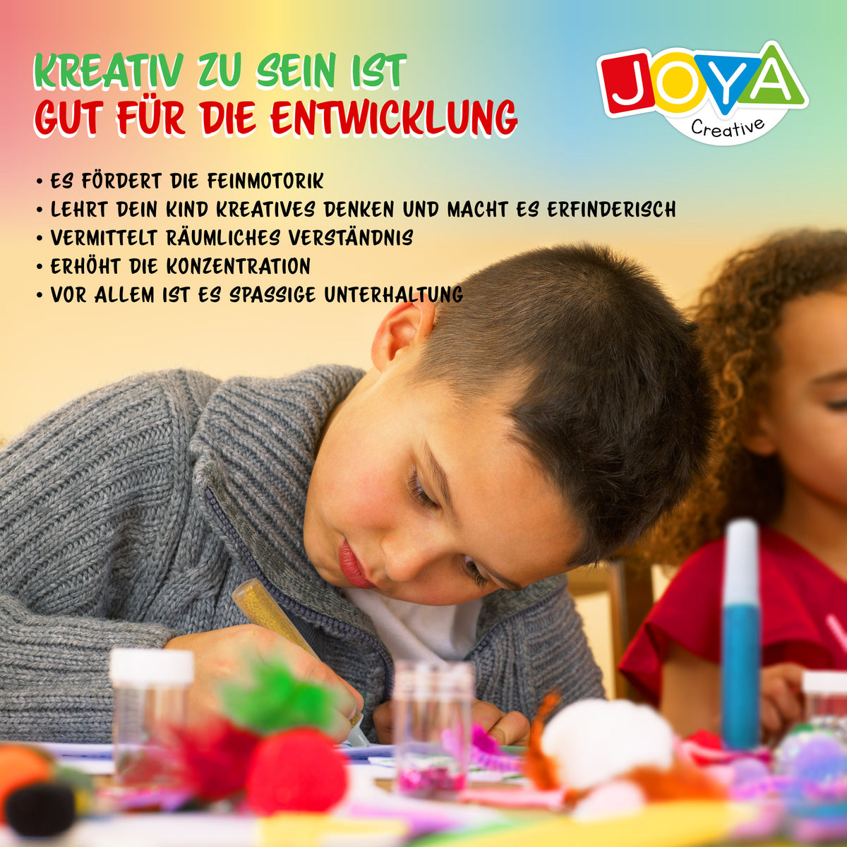 Joya Creative Bastelkoffer 1000 Teile – Komplettes Bastelset für Kinder mit Bastelmaterialien im Aufbewahrungskoffer