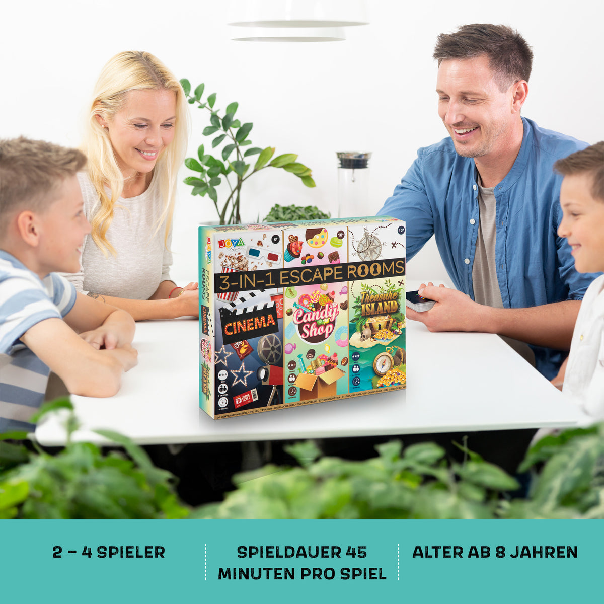Joya Creative 3-in-1 Escape Room Spiel – Gesellschaftsspiel mit Denksportaufgaben und Rätseln für die ganze Familie