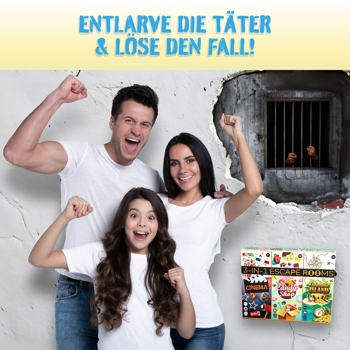 Joya Creative 3-in-1 Escape Room Spiel – Gesellschaftsspiel mit Denksportaufgaben und Rätseln für die ganze Familie