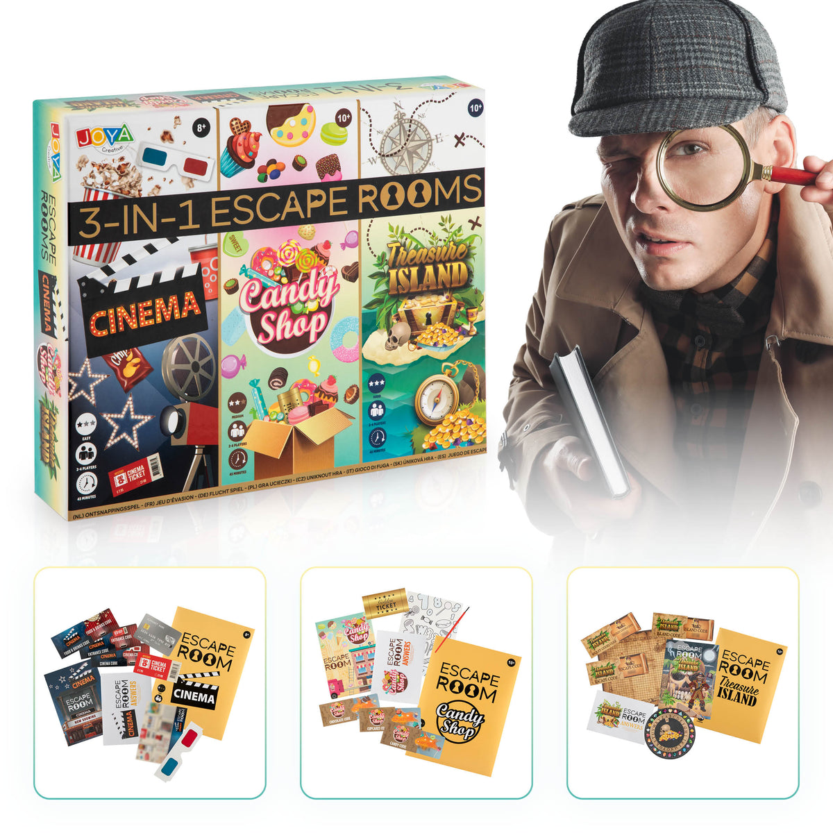Joya Creative 3-in-1 Escape Room Game – Board Game with Brain Teasers and Puzzles for the Whole Family