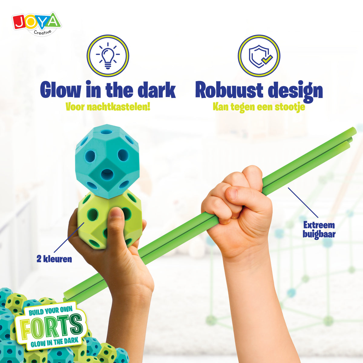 Joya Creative Creative Forts Glow in the Dark 130 Delig – Bouw Je Eigen Fort en Speeltent voor Kinderen
