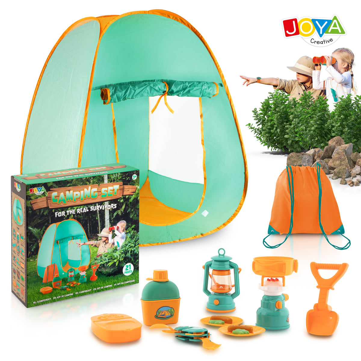Joya Creative Camping Spielset mit Pop-up Zelt – Camping Set für Kinder mit Outdoor Zubehör