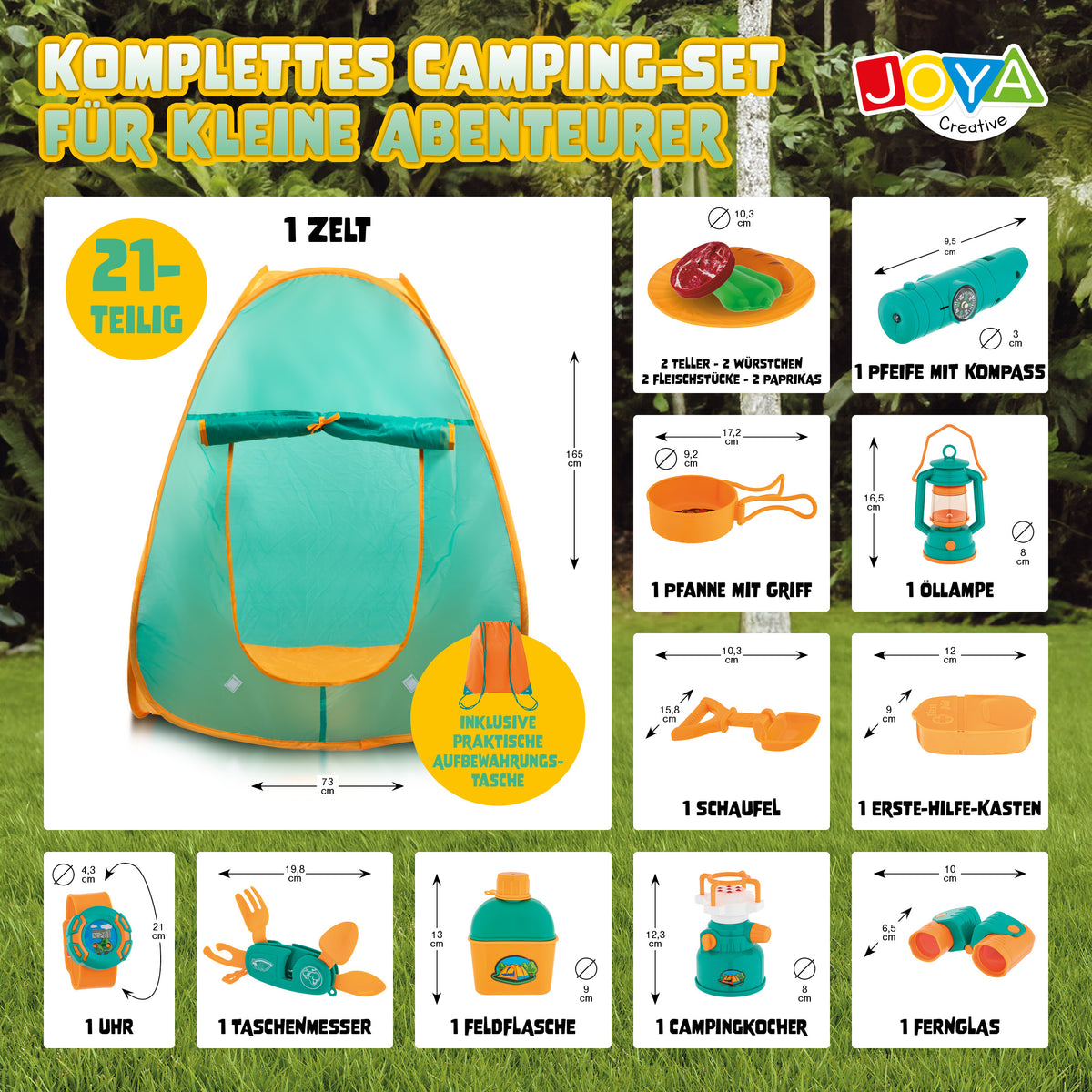 Joya Creative Camping Spielset mit Pop-up Zelt – Camping Set für Kinder mit Outdoor Zubehör