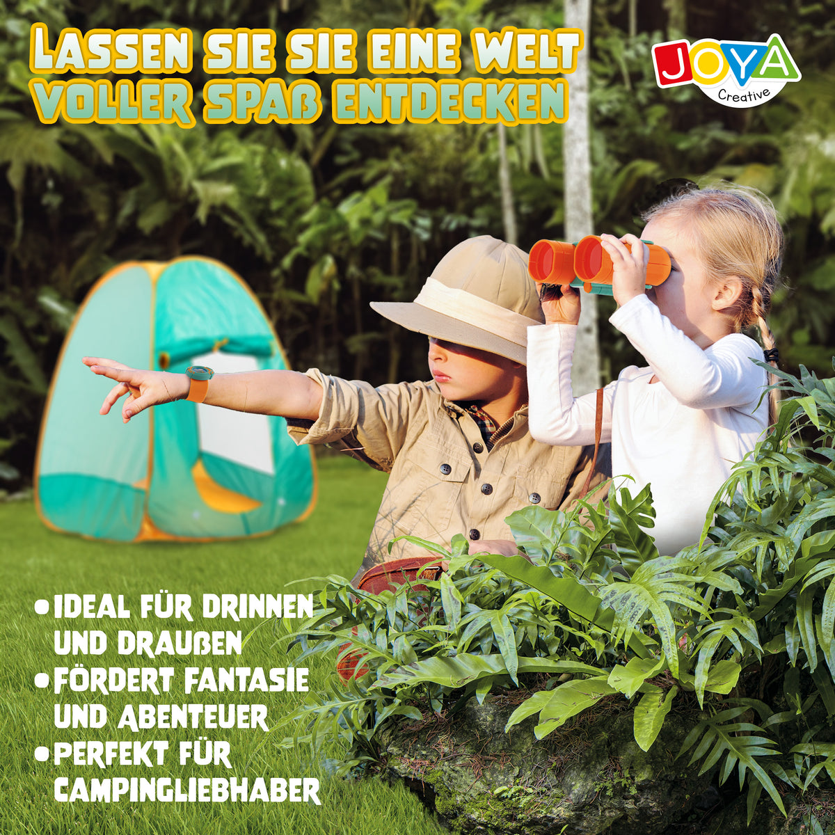 Joya Creative Camping Spielset mit Pop-up Zelt – Camping Set für Kinder mit Outdoor Zubehör