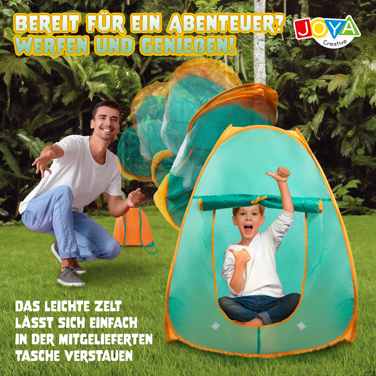 Joya Creative Camping Spielset mit Pop-up Zelt – Camping Set für Kinder mit Outdoor Zubehör