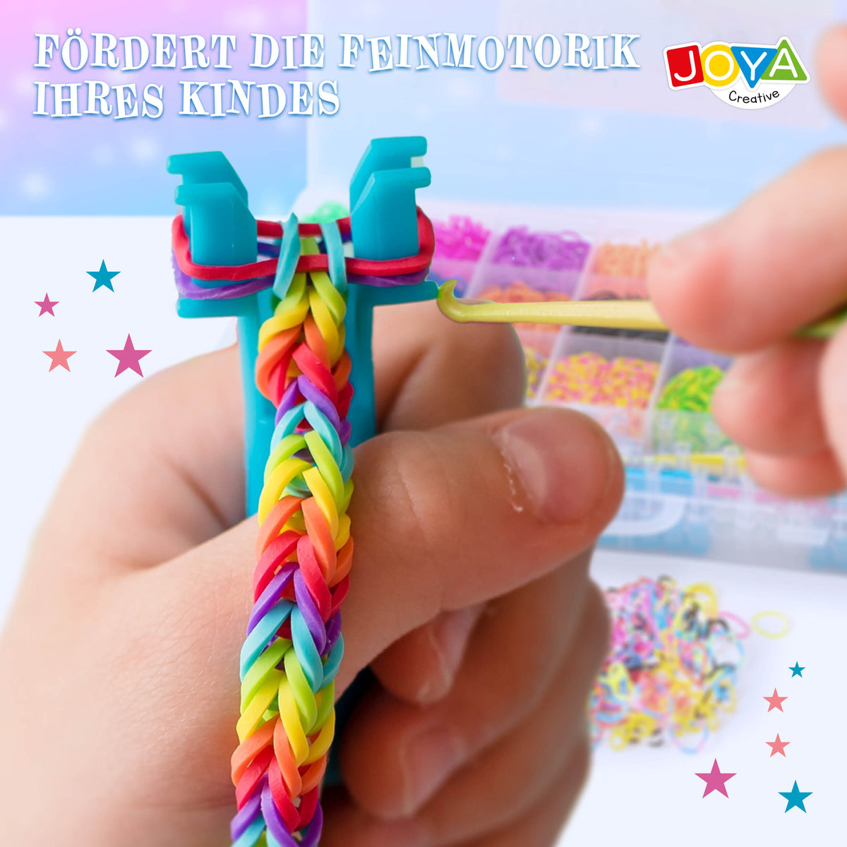Joya Kreativ Loom Bänder Set 6000 Teile – Starter-Set zum Armbänder Knüpfen mit Loom, Charms & Zubehör