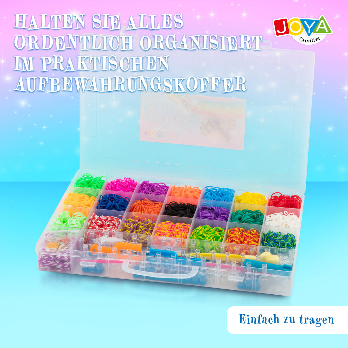 Joya Kreativ Loom Bänder Set 6000 Teile – Starter-Set zum Armbänder Knüpfen mit Loom, Charms & Zubehör