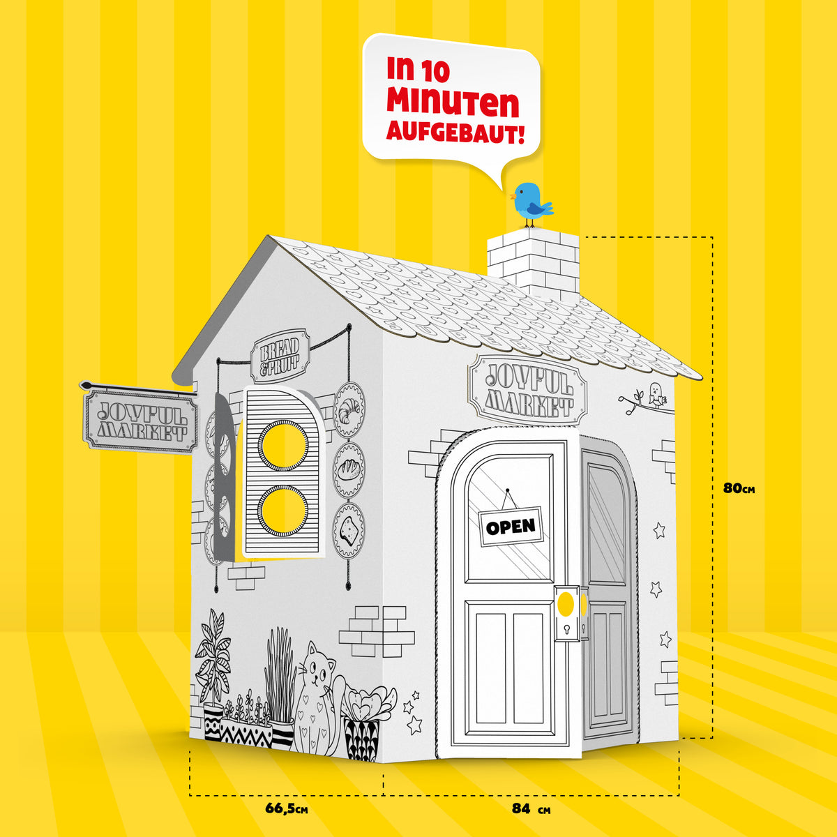 Joya Kreatives Baue-Deinen-Eigenen-Supermarkt – Lebensgroßes Papp-Spielhaus zum Bauen, Ausmalen und Spielen mit 6 Markern